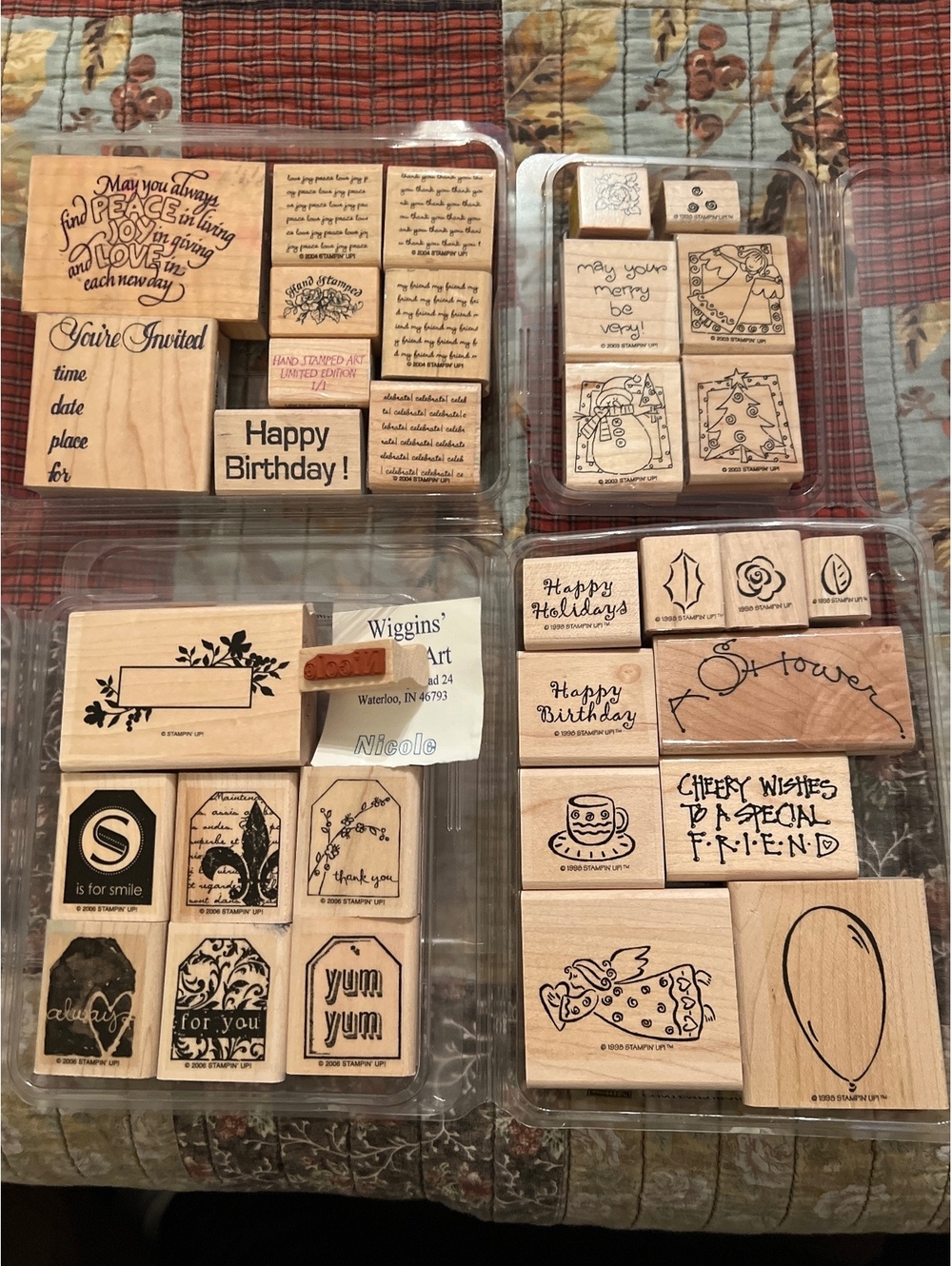 Set of 4 Assorted Wooden Rubber Stamps for Crafting and Card Making